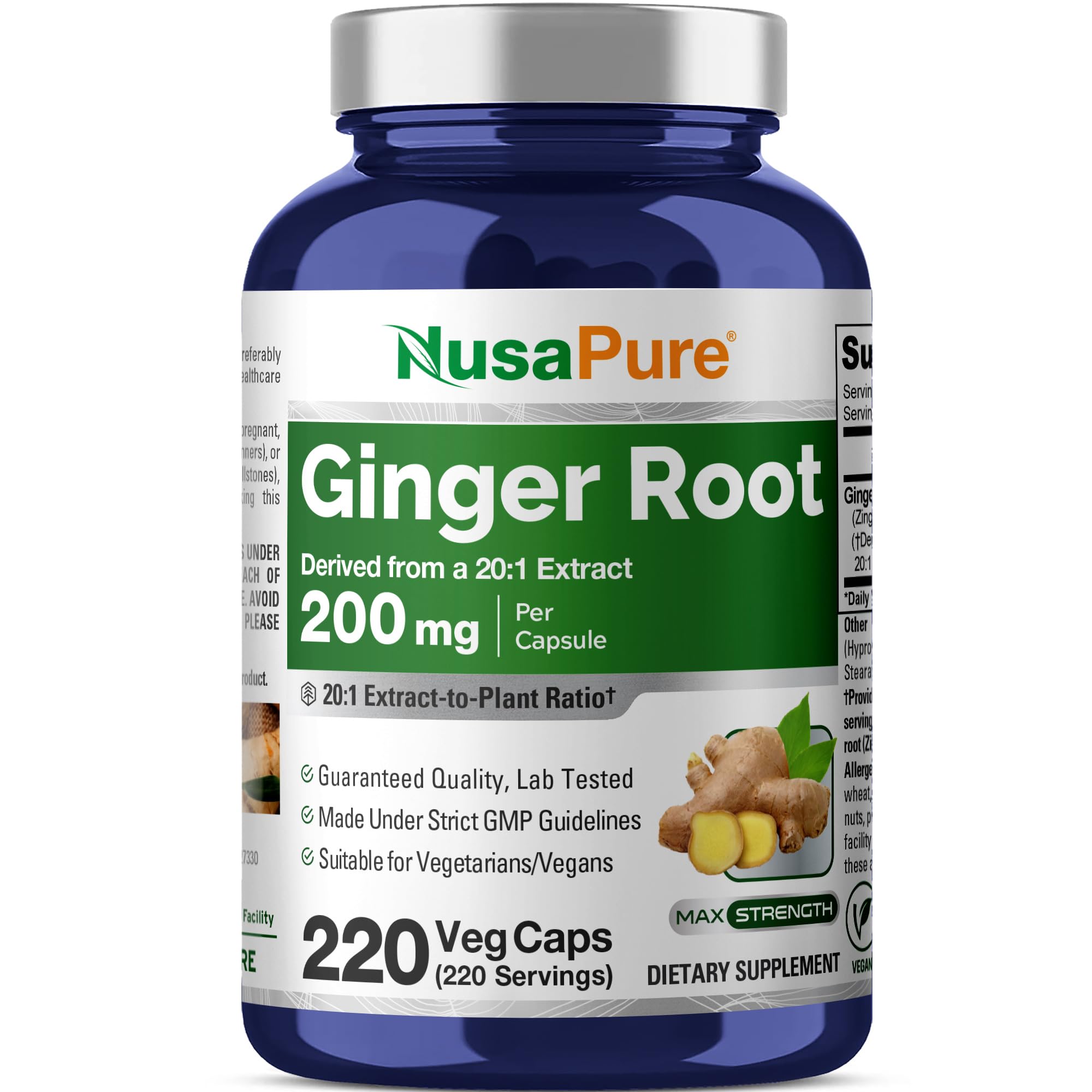 Amazon.com: Ginger Root, Non-GMO, Vegan, 200mg, 220 Veg Capsules